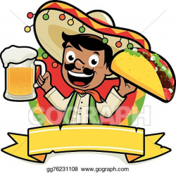 Vector Stock - Mexican man holding a beer and taco. Stock Clip Art ...