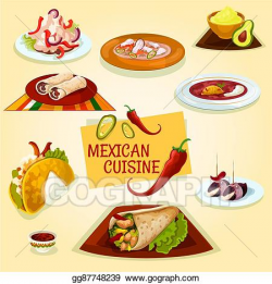 Clip Art Vector - Mexican cuisine taco, burrito and tortilla ...