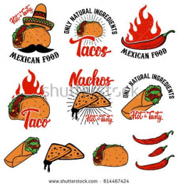 Mexican food. Nachos, burrito, taco illustrations. Design elements ...