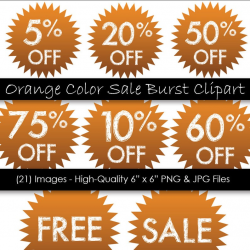 Starburst Clipart - Sale Discount Clipart - Orange Burst - 21 Piece -  Commercial Use - 300 dpi PNG & JPG files - Instant Digital Download