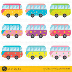 Cute bus vector Digital Clipart Instant Download EPS