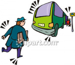 A Man Running To Catch The Bus - Royalty Free Clipart Picture