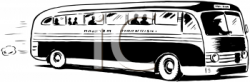 Clipart of a People Riding in a Retro School Bus
