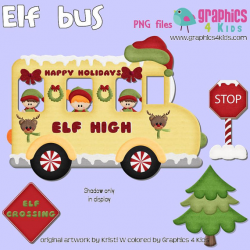 Elf School bus Christmas Digital Clipart - Clip art for scrapbooking ...