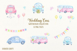 Wedding Car Clip art, watercolor wedding cars, campervan and bus ...