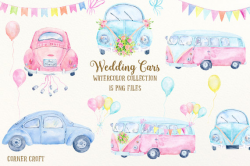Wedding Car Clip art watercolor wedding cars campervan and