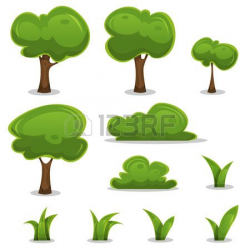 Illustration of a set of cartoon spring or summer little trees and ...