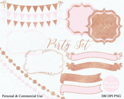 PARTY CLIPART Commercial Use Clip Art Bush Pink & Rose Gold Banner ...
