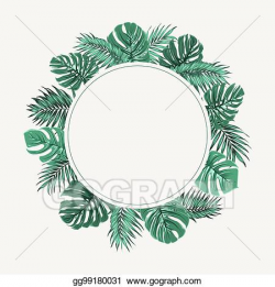 Clip Art Vector - Exotic tropical leaves wreath border frame green ...