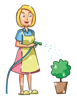 A Woman Watering A Small Plant In A Pot | Small plants, Blonde bush ...