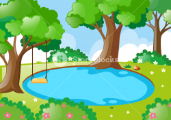 Pond in the forest illustration Royalty-Free Stock Image - Storyblocks