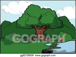Vector Art - Big tree scenery around forest. Clipart Drawing ...