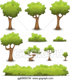Vector Illustration - Forest trees, hedges and bush set. Stock Clip ...