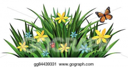 Vector Art - Bush with flowers and insects. Clipart Drawing ...