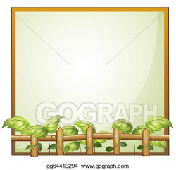 Vector Art - An empty frame with a wooden fence and vine plants ...