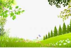 Cartoon Trees Plants Green Grass Background Material, Plant, Flowers ...
