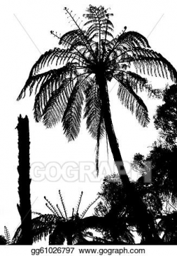 Stock Illustration - Fern tree silhouette, tropical bushes. Clipart ...
