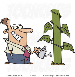 Happy Cartoon Business Man Watering a Monstrous Plant Showing ...