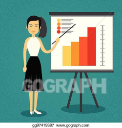 Vector Illustration - Asian business woman with flip chart seminar ...