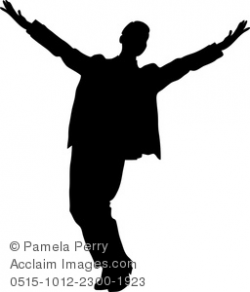 Clip Art Image of a Happy Businessman Dancing in Silhouette