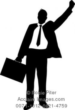 Clipart Image of Black and White Silhouette of a Businessman Hailing ...