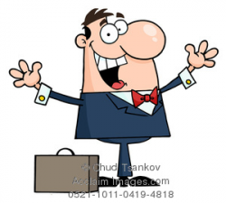 Clipart Image of A Cheering Cartoon Businessman With a Briefcase