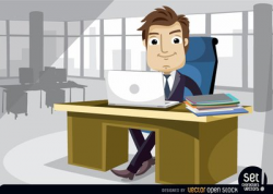 Free Businessman working at the office with laptop Clipart and ...