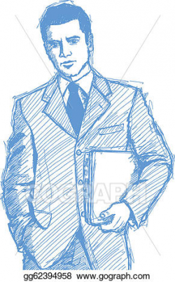 Vector Illustration - Sketch businessman with laptop. Stock Clip Art ...