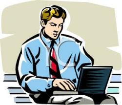 Businessman Using a Laptop on a Park Bench - Royalty Free Clipart ...