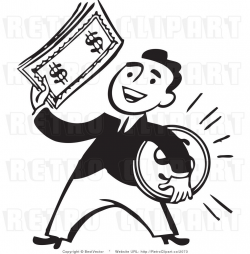 Retro Clip Art of a Smiling Businessman Holding a Large Coin and ...