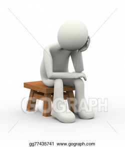 Drawing - 3d unhappy thinker man sitting on stool. Clipart Drawing ...