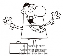 Business Coloring Page of a Businessman With a Briefcase Clipart Image