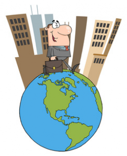 Business Clipart Image - Salesman Out of the Office Travelling the Globe