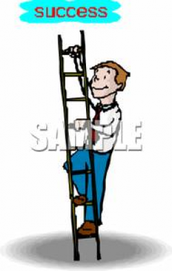 A Businessman Climbing the Ladder To Success - Clipart