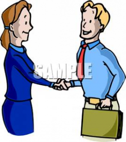 A Businesswoman Shaking Hands With A Businessman Holding A Briefcase ...