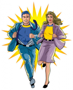 Stock Illustration - Businessman and Businesswoman Superhero