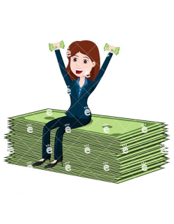 A Woman Sitting Atop Some Huge Money Bills Vector Clipart ...