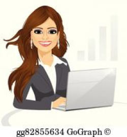 EPS Vector - Office brunette woman with pink laptop isolated on ...