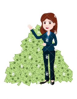 A Woman Standing In Front Of A Large Pile Of Money - FriendlyStock ...
