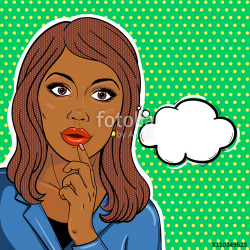 Vector african american business woman with thinking bubble in pop ...
