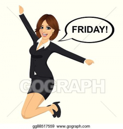 Vector Stock - Young businesswoman jumping happy with friday ...
