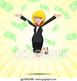 Vector Clipart - Cartoon happy businesswoman jumping with ...