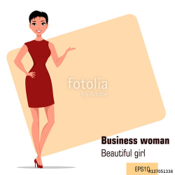Young cartoon businesswoman with short hair wearing strict gray ...