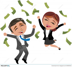 Successful Business Woman And Man Under Money Rain Illustration ...