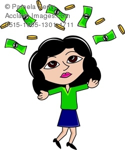 Clip Art Illustration of a Cartoon Woman Throwing Money in the Air