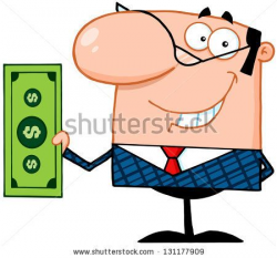 Cartoon of a Caucasian Businessman Holding a Dollar Bill | Business ...