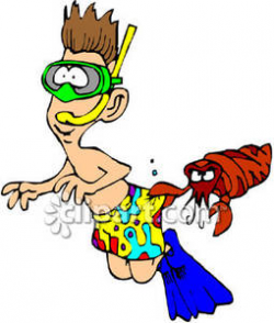 Hermit Crab Pinching Snorkeler on Butt - Royalty Free Clipart Picture