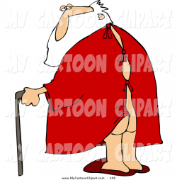 Clip Art of a Caucasian Santa Walking with a Cane, His Butt Showing ...