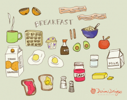 Breakfast food clip art commercial use, bacon, toast, jam, orange ...