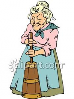 Woman Churning Butter - Royalty Free Clipart Picture
